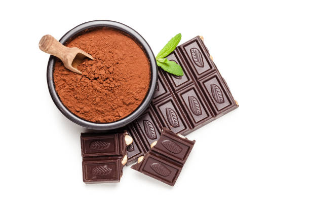 istock Cocoa powder and chocolate bar shot from above on white background 1139146317