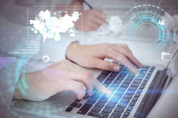 istock Man and woman typing in office, infographics 1139151025