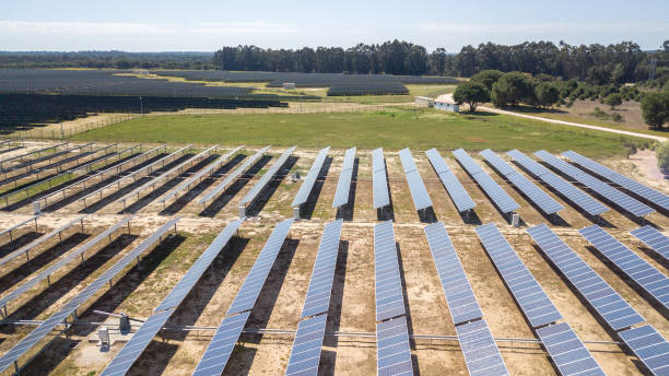 istock Solar panels in aerial view. 1139157783