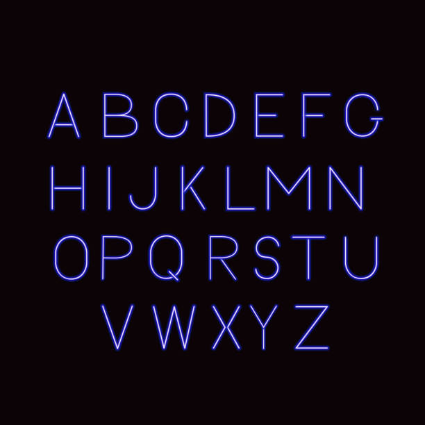 istock Neon blue vector alphabet on dark background. Sans serif font. Glowing latin uppercase letters. Typeface for headlines, banners, signboards, posters, etc. Easy to edit design template. 1139157953
