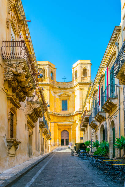 View of the church I Sapori del Val di Noto di Andolina Carmen in Noto, Sicily, Italy View of the church I Sapori del Val di Noto di Andolina Carmen in Noto, Sicily, Italy noto sicily stock pictures, royalty-free photos & images