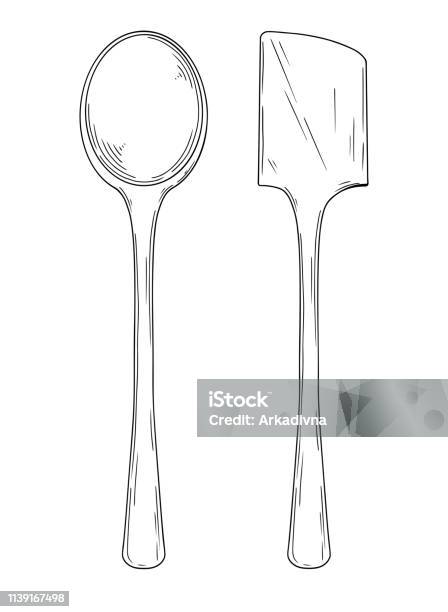 Kitchen Utensils Different Spoons Isolated Vector Illustration On White Background Stock Illustration - Download Image Now