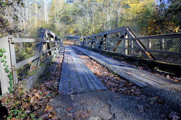 istock Wooden plank steel truss bridge 1139170466