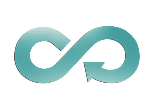 Circular economy concept. Blue sheet metal in arrow infinity recycling symbol, isolated on white background. 3D illustration.