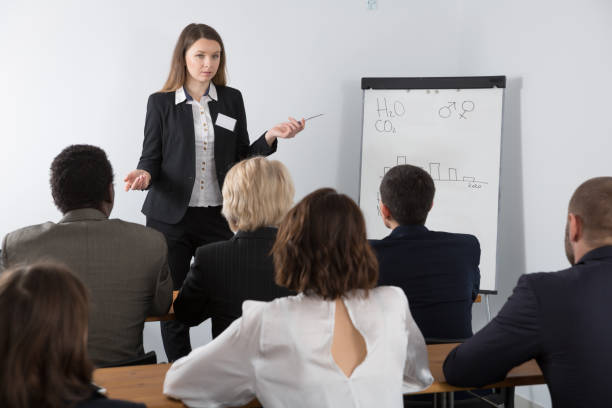 istock Young business woman giving presentation 1139181893