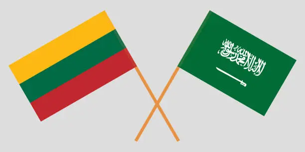 Vector illustration of Lithuania and Kingdom of Saudi Arabia. The Lithuanian and KSA flags. Official colors. Correct proportion. Vector