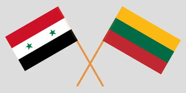 Vector illustration of Lithuania and Syria. The Lithuanian and Syrian flags. Official colors. Correct proportion. Vector