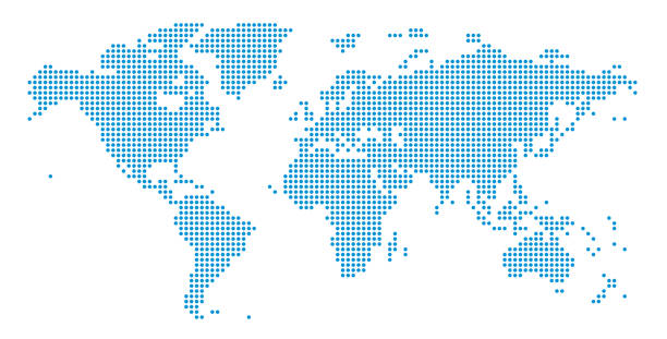 069 - Dotted Simple Blue Detailed world map of dots - vector illustration world map stock illustrations