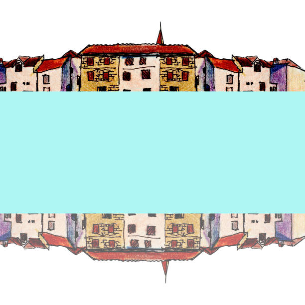 istock Old town  in sketch style and isolated on white background, colorful pencil 1139184111