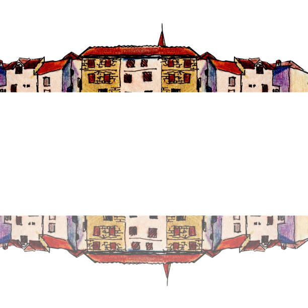 istock Old town  in sketch style and isolated on white background, colorful pencil 1139184118