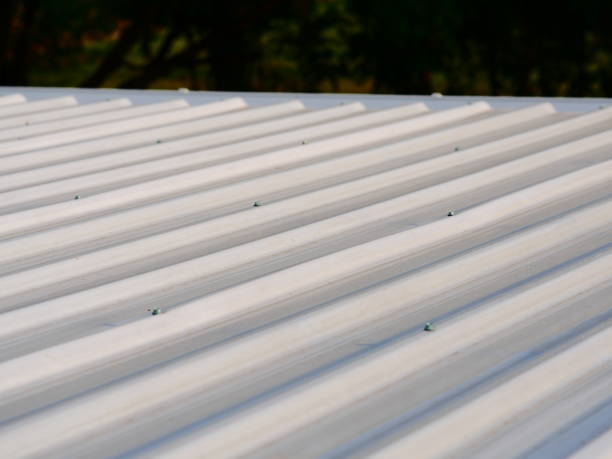 istock Sheet metal white texture corrugated with roof 1139189271