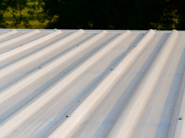 istock Sheet metal white texture corrugated with roof 1139189284