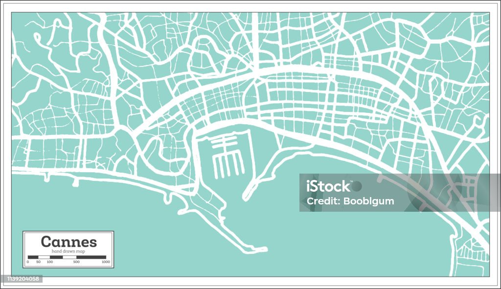레트로 스타일의 칸 프랑스 도시 지도. 개요 지도. - 로열티 프리 칸-알프마리팀 벡터 아�트