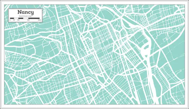 Vector illustration of Nancy France City Map in Retro Style. Outline Map.