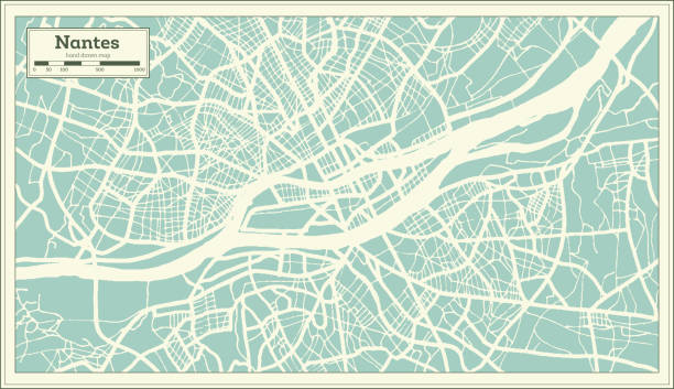 retro tarzında nantes fransa şehir haritası. anahat haritası. - nantes stock illustrations