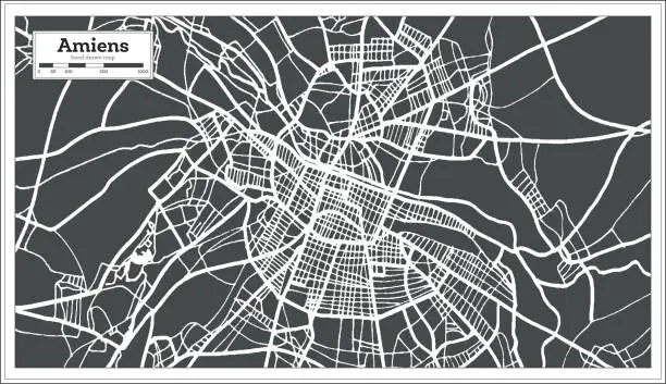 Vector illustration of Amiens France City Map in Retro Style. Outline Map.