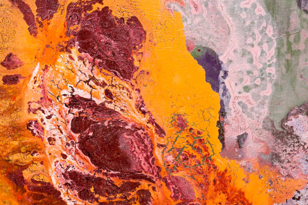 istock Abstract painting. Orange flower on blue background. 1139212414