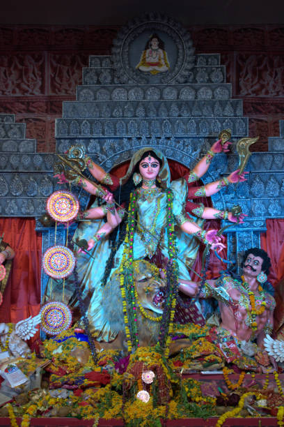 istock Idol of Goddess Durga under beautiful blue light 1139215795