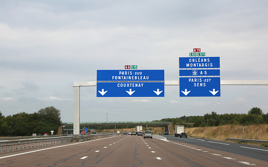 french traffic signal to go to Paris on the motorway in France Europe