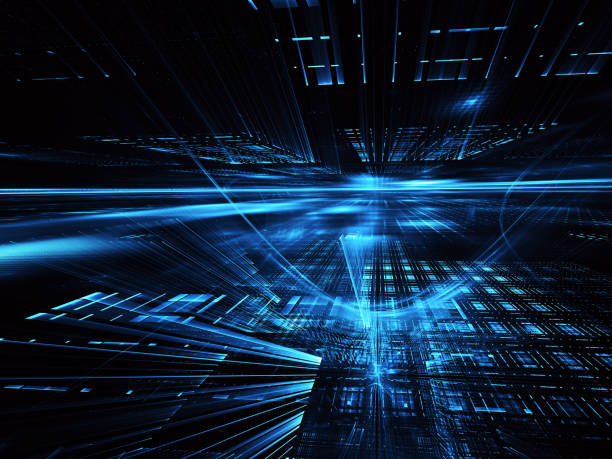 istock Abstract 3D fractal background, 3D illustration. Virtual Neon City 1139219903