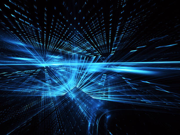 istock Abstract 3D fractal background, 3D illustration. Virtual Neon City 1139219918