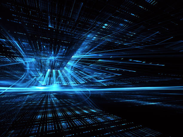 istock Abstract 3D fractal background, 3D illustration. Virtual Neon City 1139219942