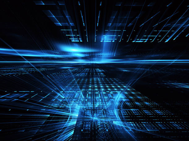 istock Abstract 3D fractal background, 3D illustration. Virtual Neon City 1139220530