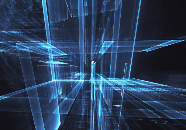 istock Abstract 3D fractal background, 3D illustration. Virtual Neon City 1139220646