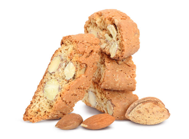 an italian pastry almond isolated on white - biscotti imagens e fotografias de stock