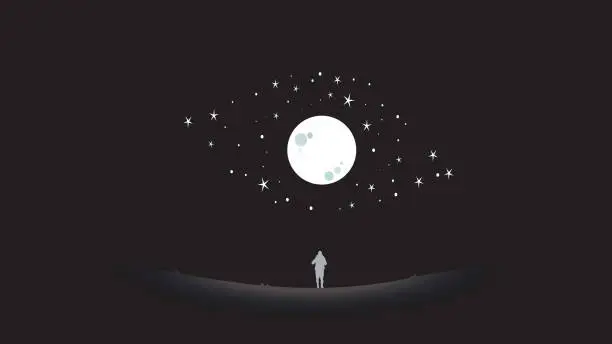 Vector illustration of Man look up to the sky Art