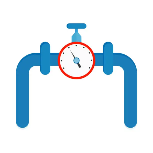 Vector illustration of Gas pipe valve and pressure meter