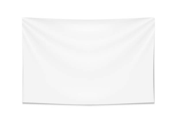 Textile banner 1 Empty mockup white textile banner with folds. Isolated vector illustration on white background. hanging stock illustrations