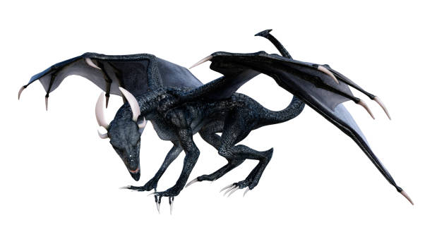 istock 3D illustration black fantasy dragon on white 1139244095