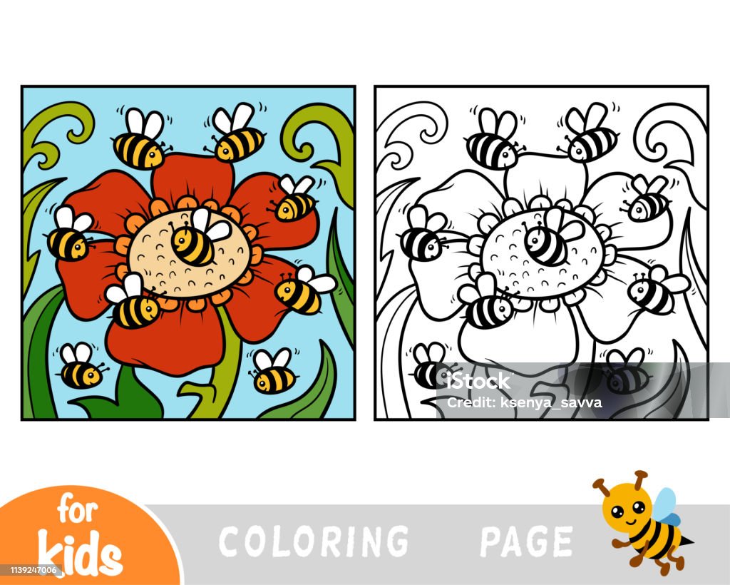 Coloring book, Nine bees Coloring book for children, Nine bees Number 9 stock vector