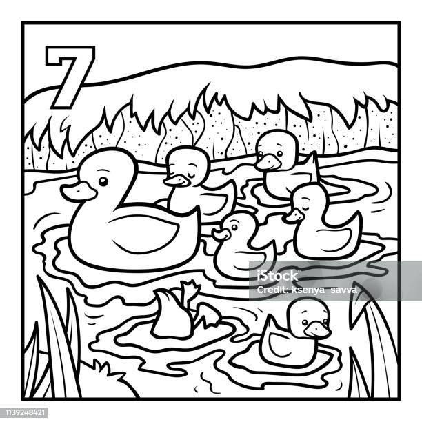 Coloring Book Seven Ducks Stock Illustration - Download Image Now - Coloring Book Page - Illlustration Technique, Duck - Bird, Animal