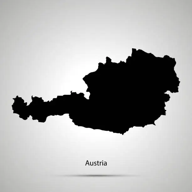 Vector illustration of Austria country map, simple black silhouette on gray