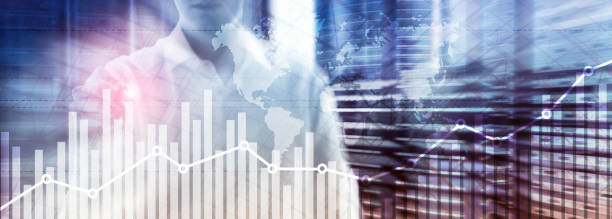 istock Business finance growth graph chart analysing diagram trading and forex exchange concept double exposure mixed media background website header. 1139252969