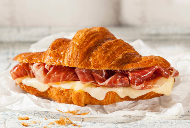 Spanish ham sandwich stock photo