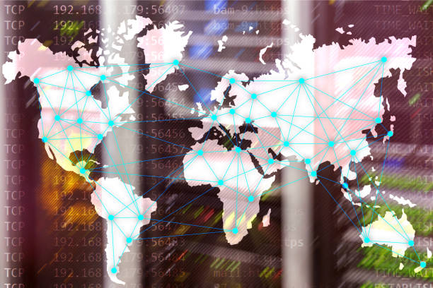 istock Internet and telecommunication concept with world map on server room background. 1139255771