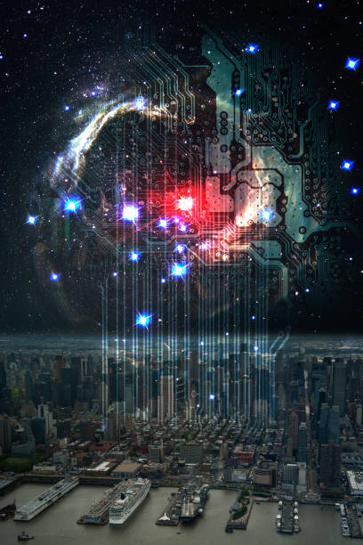 Futuristic internet of things (IoT) links the physical and digital worlds, creating smart environments. Elements of this image furnished by NASA.