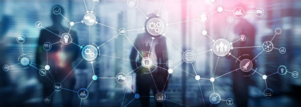 istock Business process structure industrial workflow diagram automation innovation concept on virtual screen mixed media. 1139257772