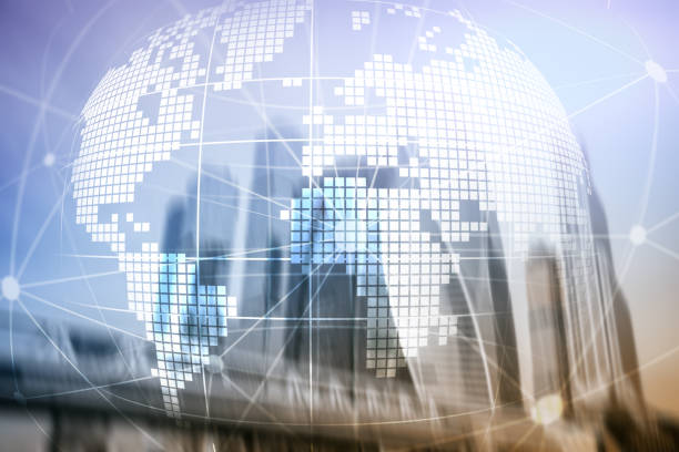 istock 3D Earth hologram on blurred background.Global business and communication concept. 1139257789