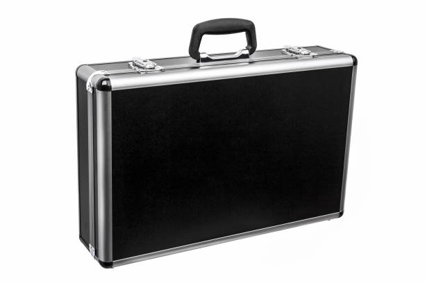 istock Black padded aluminum briefcase case with metal corners isolated on white background 1139258586