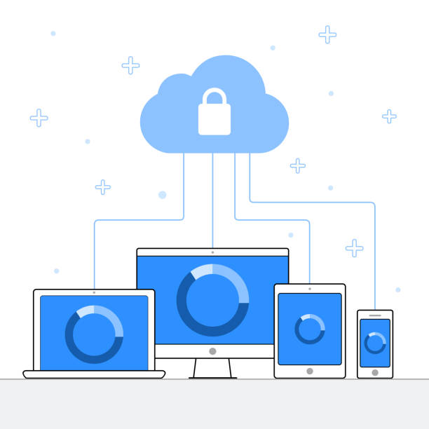 Cloud computing Network Connected all Devices. Infographic vector art illustration