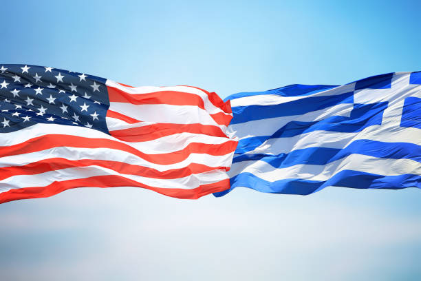 istock Flags of the USA and Greece 1139263949