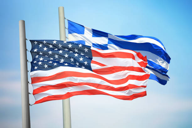 istock Flags of the USA and Greece 1139263952