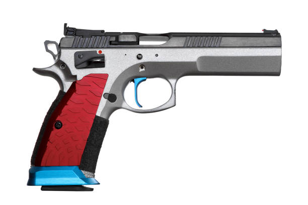 istock Gun  silver pistol isolated on white background 1139264489