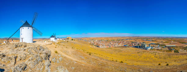 Traditional white windmills at Consuegra in Spain