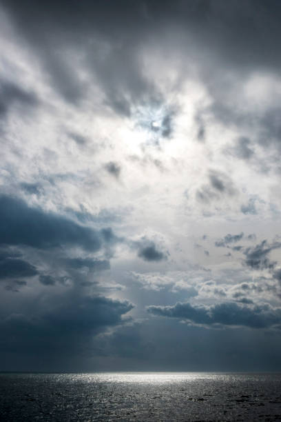 Cloudscape with dramatic sky and sea in Alexandroupolis, Greece.