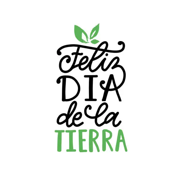 Vector illustration of Feliz Dia De La Tierra translated from Spanish Happy Earth Day, hand lettering. Vector illustration for poster etc.